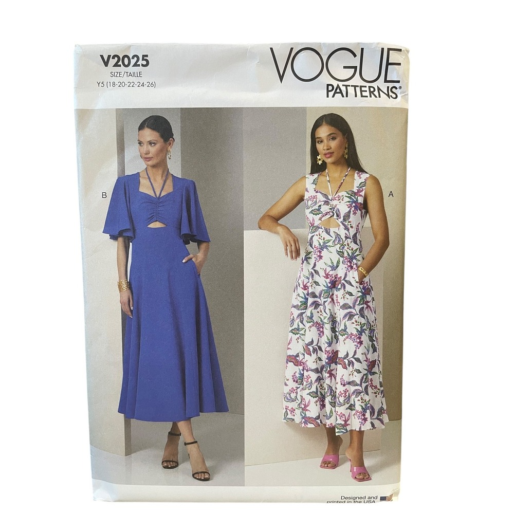 Vogue Sewing Pattern V2025 Dress Misses Size 18-26 Cut-Out Cape Sleeveless